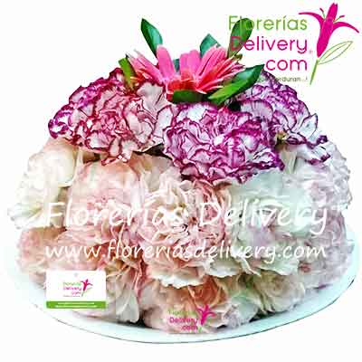 Arreglos florales Torta floral para cumpleaños con claveles importados con gerbera, moño, lazo ... envios a Lima Callao Peru en menos de 3 o 4 horas el mismo dia a domicilio...